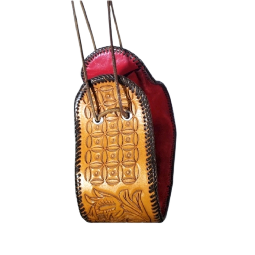 Vintag Gayle So Cute Handbag Beautiful Design Floral Printed Leather &Red Fabric